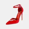 Zapatos de tacón de aguja de punta fina con strass y escote en V sexy, de moda, transfronterizos europeos y americanos, al por mayor en Amazon, con una sola tira, bailarinas versátiles para mujer