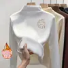 Estudiantes de secundaria de terciopelo con cuello semi-alto, forro polar, engrosado, prenda interior de terciopelo cálida de una sola pieza, top interior para mujer de otoño e invierno