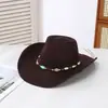 Sombrero Vaquero Occidental con Borde de Cuero Gamuzado, Sombrero Estilo Étnico de Xizang, Sombrero Jazz Retro con Cadena, Sombrero de Fieltro para Hombre, En Stock