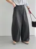Em seguida, calças de perna larga curvas de cintura alta simples e elegantes em estilo coreano para mulheres, folgadas e versáteis, calças tipo balão que emagrecem 6189