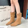 Botas de Media Pantorrilla Otoño Primavera 2026 Botas Niñas Tacones Nuevo Vaqueras Puntiagudas Moda Mezclilla Apilados Tacón Bajo Petite Hermosas