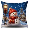 Decoración Festiva Aro de Puerta Navideño Trineo Muñeco de Nieve Estampado Funda de Almohada Decoración de Sofá Dormitorio Cojín de Felpa Corta