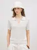 Camiseta de Punto con Cuello de Solapa Hueca Texturizada Mo Order para Mujer, Nuevo Estilo Verano 2026, Transpirable, Hombro Normal, Manga Corta