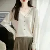 Cárdigan de lino colorido transfronterizo con cuello en V, chaqueta de punto transpirable para primavera y verano, cárdigan pequeño de lino colorido retro francés, versátil