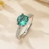 Anel Europeu e Americano Simples de Pedra Oval com Aro Totalmente Diamantado Zircônia com Garra Quatro Pontas Aberto Ajustável Anel de Dedo Joia Multicor Cross-Border