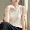 Camisola gola redonda estilo francês para usar por cima, regata feminina em camadas, estilo básico simples, nicho branco