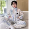Invierno Niños Estilo Nuevo Forro Polar Niños Ropa de Casa Dibujos Animados Cremallera Pijamas Infantiles Mediano y Grande Niños Conjunto de Franela