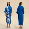 Pijama con Cuello Kimono de Gasa para Mujer, Pijama Largo Tallas Grandes, Bata, Ropa de Casa Cruzada de Satén para Mujer 3975