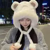 Chapéu de Inverno para Mulheres, Novo Estilo Coreano, Quente e Versátil, Chapéu de Pelúcia Espessado com Orelhas de Urso, Chapéu Fofo de Peça Única com Cadarço, Celebridade da Internet