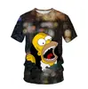 Camiseta Masculina Estampada Digital 3D dos Simpsons Cartoon Tendência Gola Redonda Manga Curta Venda Direta da Fábrica