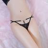 Calcinha Fio Dental Sexy de Renda Fina e Malha Vazada com Diamante de Princesa Divertida de Cintura Baixa Cor Sólida 5043