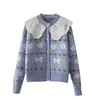 Suéter de punto suave y glutinoso de manga larga, estilo suave, diseño de costuras de encaje con cuello de muñeca, top corto, cárdigan de punto para mujer, primavera y otoño