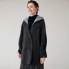 26 Nuevo Abrigo de Lana de Doble Cara de Estilo Elegante de Lujo Otoño/Invierno para Mujer, de Longitud Media, con Capucha, Holgado, Chaqueta de Lana Cruzada
