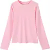 Camiseta de Manga Larga Ajustada Estilo Nuevo de Primavera y Otoño Estilo Coreano Simple Versátil Fruncida Estampada DIY Ropa de Grupo