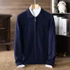 Cardigan Masculino de Tricô Fino Grosso Outono e Inverno Moda Casual Zíper Gola Lapela Suéter Masculino Solto Cor Sólida Suéter de Lã
