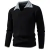 Suéter de Punto Casual Falso Dos Piezas con Cuello Solapa para Hombre, Engrosado para Otoño e Invierno, Suéter de Manga Larga de Color Sólido a la Moda, Camiseta Básica para Hombre