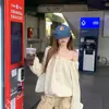 Sudadera Holgada de Hombros Descubiertos Estilo Coreano de Moda para Mujer, Nuevo Jersey de Otoño con Mangas Largas, Estilo Ins