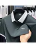 Camisa polo de seda helada de manga corta para hombre de alta gama, ropa de verano, top fino y fresco de negocios casual, camiseta con cuello de moda