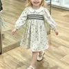 Vestido Coreano Nuevo Estilo para Niñas Primavera y Otoño 2026 con Cuello de Muñeca y Mangas Largas Estampadas, Elegante Vestido de Princesa para Niñas