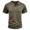 Camiseta de manga corta con cuello Henry para hombre, verano 2024, europea y americana, camiseta básica para hombre de comercio exterior, camiseta con combinación de colores de Amazon
