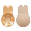 Pastillas Adhesivas de Silicona para Levantar el Pecho con Orejas de Conejo, Pastillas para Pezones, Sujetador Adhesivo, Anti-Bulto, Anti-Caída, Superficie de Tela de Conejo en los Pezones, Invisible