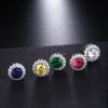 Aretes de Zirconia, Aretes Florales, Joyería para Niñas Flor Amor, Joyería Coreana de Moda Chapada en Oro Blanco, Aretes de Rubí