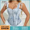 Corsé de Estilo de Corte Europeo y Americano para Mujer con Tirantes, Ropa Moldeadora para Realzar el Busto, Top Ajustado con Panel de Encaje para Ceñir la Cintura