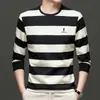 Ming Di Mouse Camiseta Rayada de Otoño Nueva para Hombre, la Más Fácil de Combinar, Negocios, Cuello Redondo Casual, Manga Larga, Holgada, Camiseta Interior para Hombre