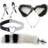 Grampo de Cabelo Sexy para Orelha Plug Anal Aparelho Feminino Produtos Sexuais Conjunto Sexo de Metal Raposa Cauda Conjunto de Quatro Peças