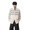Suéter Jacquard Fair Isle Americano con Cuello Alto para Hombres y Mujeres Otoño Invierno Holgado Sensación Perezosa Cárdigan con Doble Cremallera Ropa de Abrigo