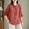 Camisa Jacquard con Solapa de Moda 2026, Elegante Camisa Retro de Manga Media para Mujer, Top Delgado que Adelgaza y Cubre la Piel