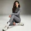 Conjunto de duas peças da moda para fitness e yoga para mulheres, jaqueta curta com zíper e gola alta, calça de yoga sem costura de cintura alta, conjunto para aeróbica e corrida