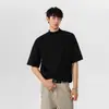 Camiseta Branca de Manga Curta com Gola Alta para Homens, Estilo Fino de Verão para Camadas Internas com Decote Pequeno, Camiseta Tendência de Manga Três Quartos