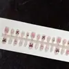 Uñas Postizas 30 Piezas Completas T159 Pastel de Cumpleaños Cortas Ballet Ojo de Gato Lazo de Gato Rosa y Lindas Uñas para Estudiantes
