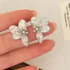 Elegante temperamento dulce temperamento alto sentido cristal rosa mariposa amor pendientes moda lujo perla borla pendientes
