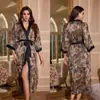 Pijama de Cetim Estampado Yao Ting para Mulheres, Verão Plus Size, Luxo Leve, Manga Três Quartos, Camisola Longa Fresca, Roupa de Dormir Feminina Transfronteiriça