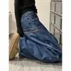 Jeans preto bordado estilo retrô americano para homens, calças de corte curvo com design de alta qualidade, calças compridas hip-hop com múltiplos bolsos