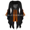2023 Amazon AliExpress Europeu e americano feminino rendado lantejoulas manga sino costura plus size top LAZADA