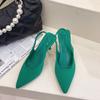 2025 primavera novas sandálias femininas de bico vazio com salto alto verde plus size sapatos femininos bico fino salto agulha salto médio sapatos de camada única