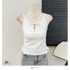 Chaleco de encaje con lazo y almohadilla para el pecho estilo Pure Desire para mujer, verano 2025, nueva camiseta básica corta para chica atractiva