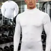 Roupas de Fitness para Esportes ao Ar Livre Masculino Corrida Gola Alta Manga Longa Absorção de Umidade Secagem Rápida Roupas Treinamento Justas Masculino