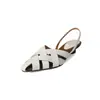 Sandalias de dedo versión coreana para mujer tacón bajo verano nuevo piel de vaca punta fina tejidas planas huecas sandalias romanas