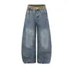 Oso Mágico Estilo Callejero Americano de Moda Marca Tendencia Cinturilla Estampado de Leopardo Jeans Únicos Pantalones de Pierna Recta Corte Curvo Pantalones Anchos Sueltos