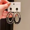 Pendientes Ovalados Tachonados con Diamantes de Estilo Vintage, Pendientes de Moda Únicos, Diseño de Nicho, Pendientes de Gama Alta para Mujer