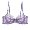 Lencería Sexy de Escote Bajo Transfronteriza para Mujer, Sujetador Delgado de Verano que Hace que los Bustos Grandes Parezcan Más Pequeños, Sujetador Push-Up Transpirable Hueco con Encaje Decorativo