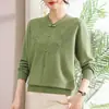 Ropa de otoño e invierno estilo chino para madres, camisa base con cuello cheongsam, suéter grueso para mujeres de mediana edad y mayores, top cálido, suéter de punto