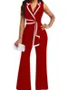 3219 Verão Europeu e Americano Transfronteiriço Novo Moda Feminina Decote V Elegante Elegante Sem Mangas Macacão Calça Wide Leg