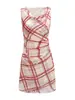 Em Estoque: Vestido Vermelho Xadrez de Manga Curta com Gola Volumosa e Cintura Marcada, Estilo Casual do Dia a Dia, da Zeli, para Mulheres