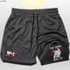 Shorts Dos en Uno de Doble Capa para Hombre Estampado 2D Anime Japonés Guerrero Cortando Dientes Pantalones de Entrenamiento Shorts de Playa