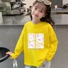 Camiseta de Algodão Puro para Crianças Primavera e Outono, Top Estiloso e Macio Estampado para Meninas, Camiseta Básica de Manga Longa para Meninos, Roupa Infantil